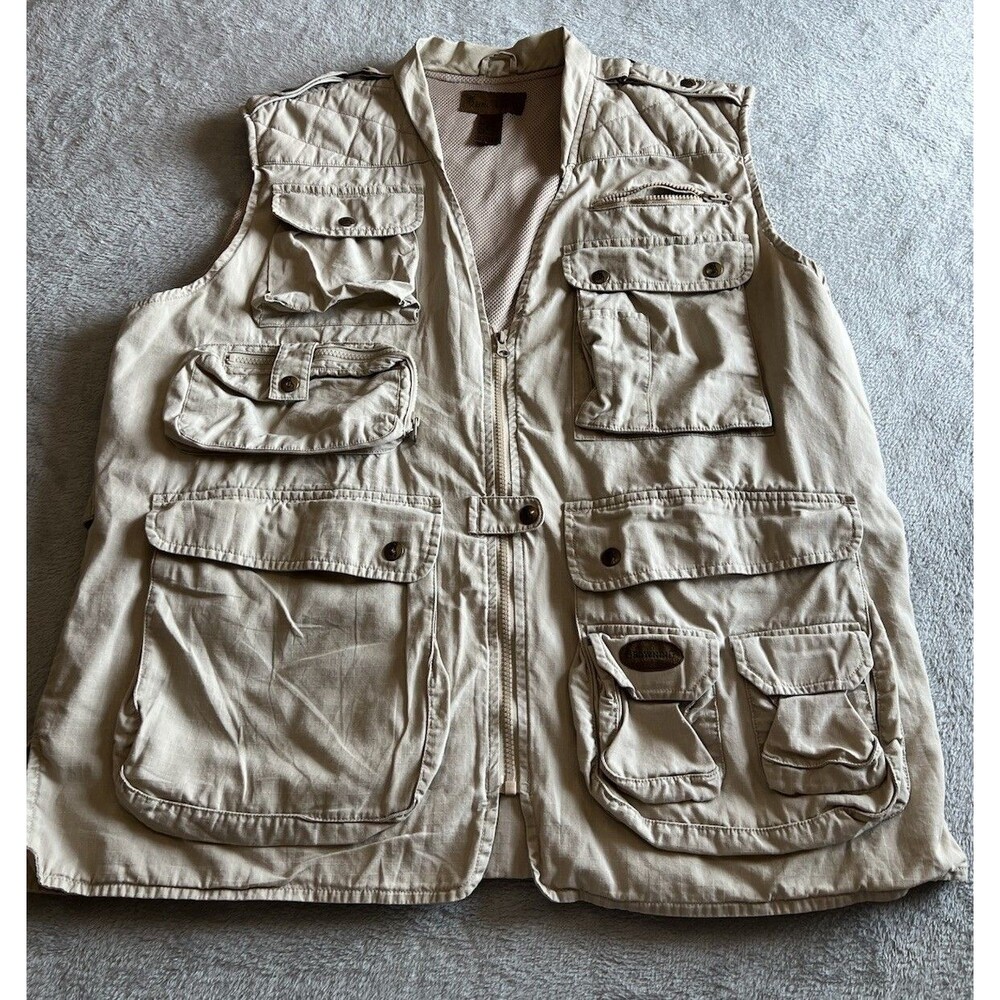 Vintage Browning 90's Multi Pocket Hunting Fishing Utility Vest  Khaki Tan XL